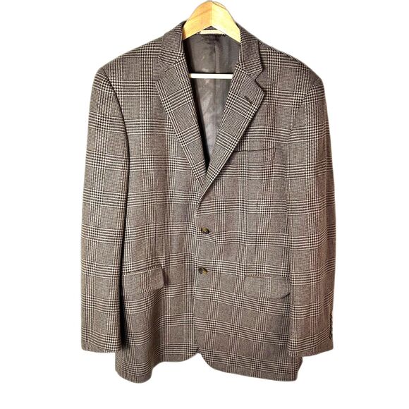 Burberry Tan Brown Wool Houndstooth Plaid Classic Sport Coat Size 42S